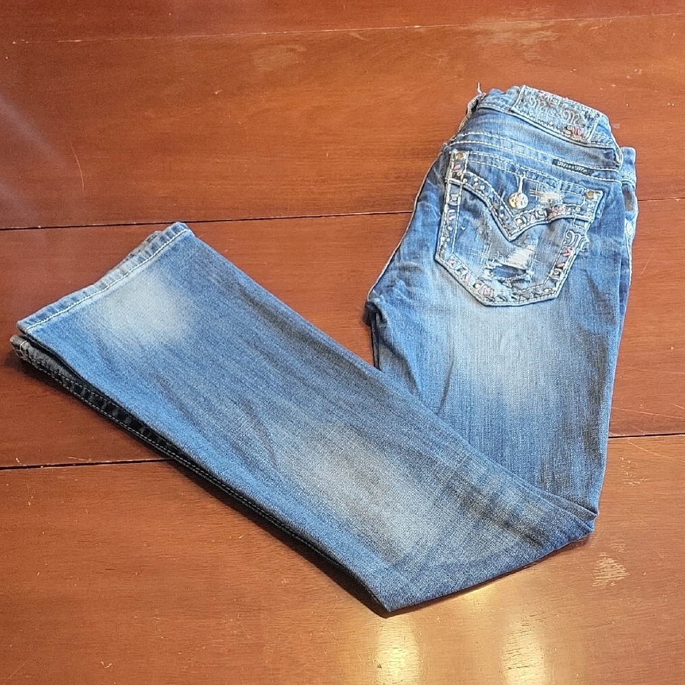 Miss Me Blue Boot Cut Jeans with Decorative Stitching